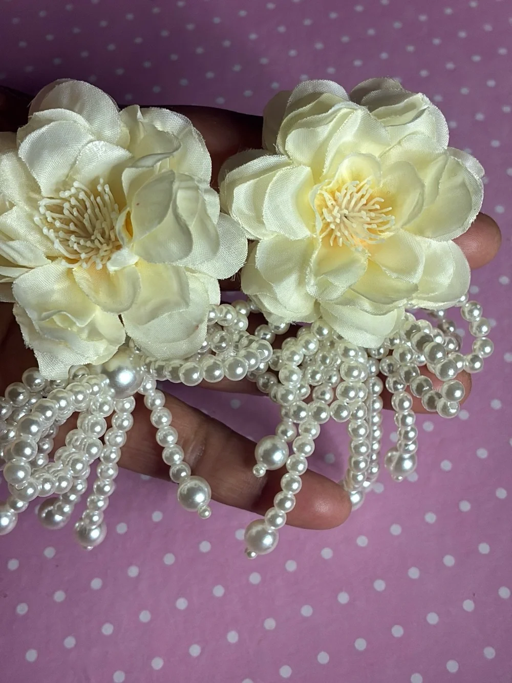 Cream Floral Pearl Drop Earrings